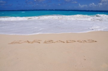 Fototapeta na wymiar Barbados Inscribed in Sand