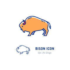 Bison icon. Thin line art colorful Bull sign. Vector flat illustration