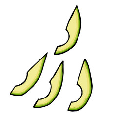 Slices of avocado isolated on white in grunge hand drawn style.