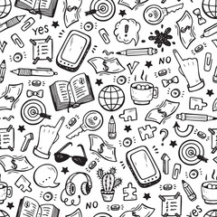 Doodle Business and Finance items Vector Seamless background