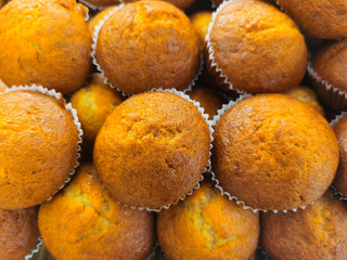 A lot of donuts cake bun cookies and sweet dessert and egg tart in food course and supermarket 