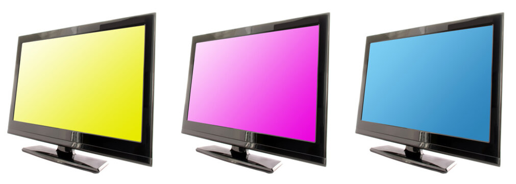 set of tv or computer monitor with color screen background