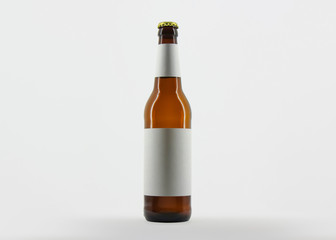 Beer Bottle Mock Up Blank Label. Full brown bottle. Beer bottle brown isolated on white background.