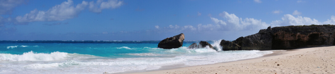 Waves crash against a cliff