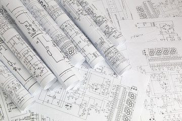 Science, technology and electronics. Electrical engineering drawings printing. Scientific...