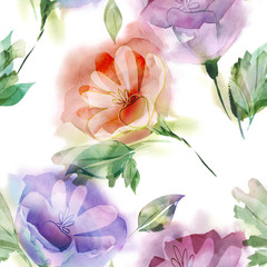 Watercolor Flowers Seamless Pattern. Hand Painted Background.