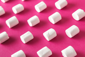 Marshmallows on a colored background. Marshmallow pattern