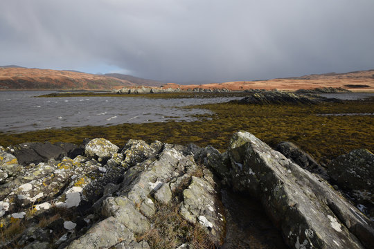 Incoming hail storm on Loch Tarbert the Isle of Jura Scotland