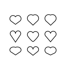 Heart symbol set.Icons of hearts.White background with silhouettes of hearts.Flat.Vector