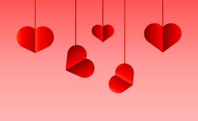 Confetti hearts on a festive background. Valentine's Day.Flat.Vector illustration