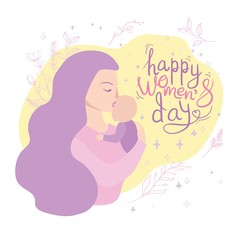 March 8 international women's day with woman's face Vector illustration