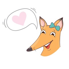 Vector illustration of cute fox and text. Childish background with smiling cartoon character.
