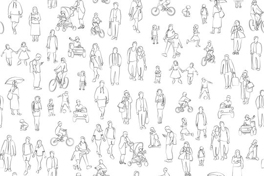 Crowd of people vector illustration . Group of male and female adult and children on white background