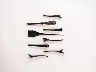 Obraz premium Professional hairdresser equipment with stylish scissor and barber tools.