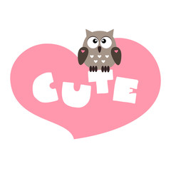 Cute. Illustration of a cute little owl sitting on a word 