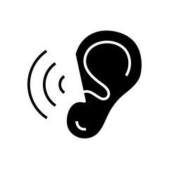 Ears checking black icon, concept illustration, vector flat symbol, glyph sign.