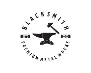 blacksmith. Forge. Anvil and hammer logo design template, vector icon Illustration