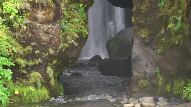 Gljufrabui waterfall from outside in slow motion, Iceland