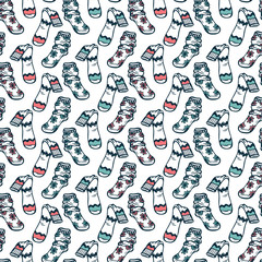 Clothes background. Socks Vector Seamless pattern. Hand drawn doodle socks