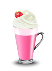 Strawberry milk shake with foam. vector