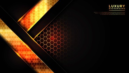 Abstract modern luxury background with  dark black color and line Gold hexagonal pattern, with triangle gold line design modern futuristic background vector illustration.