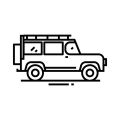 Jeep driving line icon, concept sign, outline vector illustration, linear symbol.