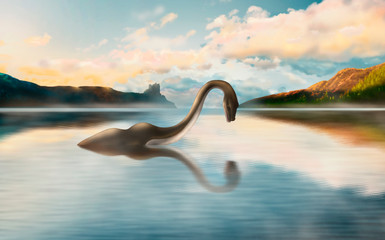 The Loch ness monster looks at his reflection