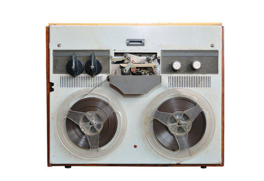 Old portable soviet stereo tape recorder. Isolated