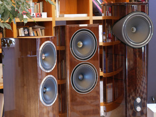 Audiophile HiFi speakers in the listening room.