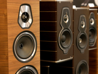 Hi-Fi stylish speakers. Close-up view.