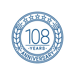 108 years anniversary celebration logo template. Line art vector and illustration.