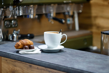 Espresso machine making coffee in pub, bar, restaurant