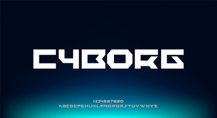 Cyborg, an abstract technology science alphabet font. digital space typography vector illustration design	