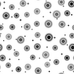 Black Sun icon isolated seamless pattern on white background. Vector Illustration