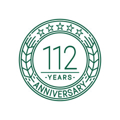 112 years anniversary celebration logo template. Line art vector and illustration.