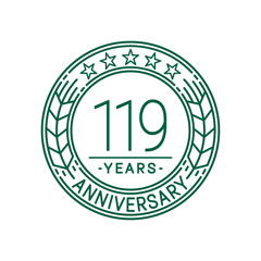 119 years anniversary celebration logo template. Line art vector and illustration.