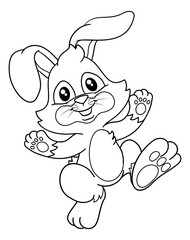 Easter bunny rabbit cartoon character in black and white outline.