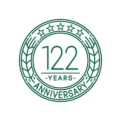 122 years anniversary celebration logo template. Line art vector and illustration.