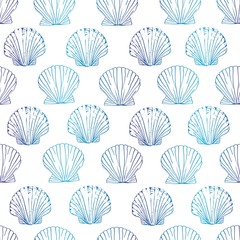 Fototapeta na wymiar Seashell seamless pattern. Scallop vector background.