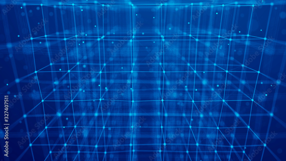 Poster blockchain technology concept. big data visualization. 3d illustration. distributed register technol