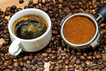 Filter holder for espresso coffee machine and coffee beans