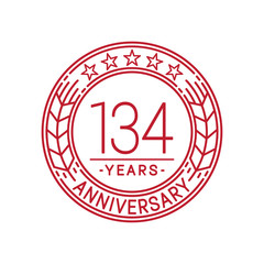 134 years anniversary celebration logo template. Line art vector and illustration.