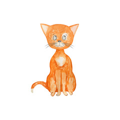 Watercolor illustration of a ginger cat. Hand-drawn with watercolors and is suitable for all types of design and printing.