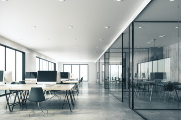 Luxury coworking glass office interior. - 327409308