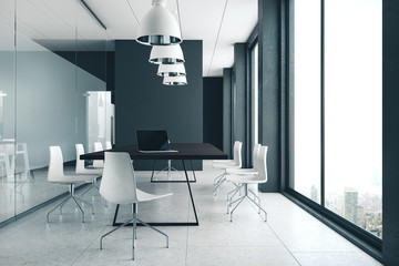 Modern office interior with panoramic city view