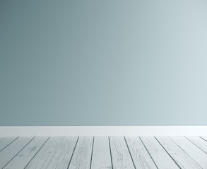 Blue blank wall and wooden floor