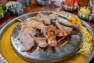 close up shot of Korean style BBQ meat