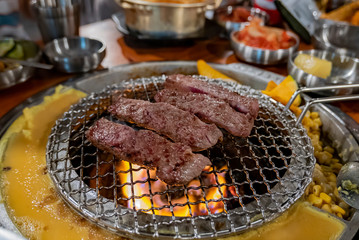 close up shot of Korean style BBQ meat