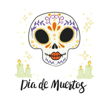 Vector illustration of an ornately decorated Day of the Dead (Dia de los Muertos) sugar skull, or calavera.