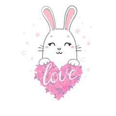 Valentines Day bunny rabbit with red heart that says